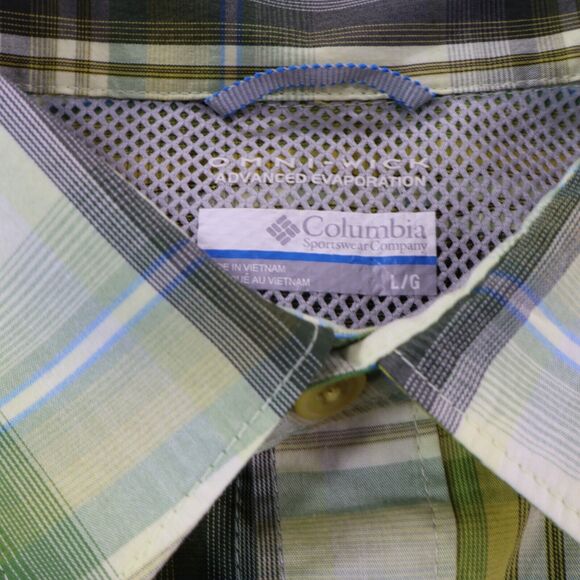 Columbia Mens Shirt L Green Plaid Short Sleeve Button Up Omni-Wick Vented - Picture 7 of 8